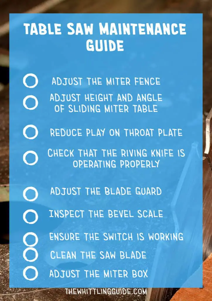 Table Saw Maintenance Checklist