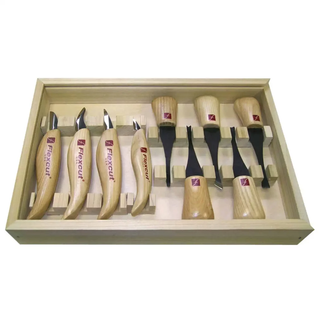 Flexcut KN700 4 carving knives and 5 palm tools in their case 